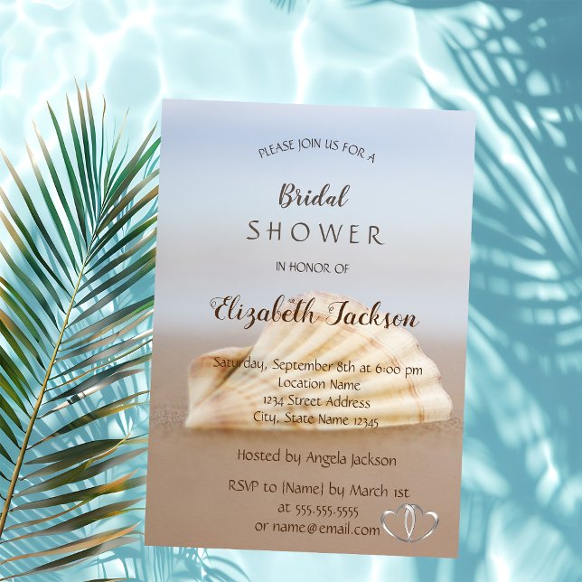 Invitation Coquillages de Plage, Cœurs  Laverie de Mariée (Créateur téléchargé)