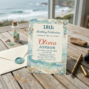 Invitation Coquillages de plage côtière 18e anniversaire