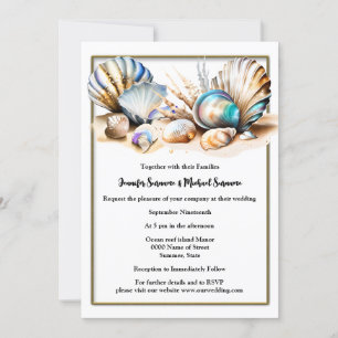 Invitation Coquillages de plage iridescente élégant thème nau