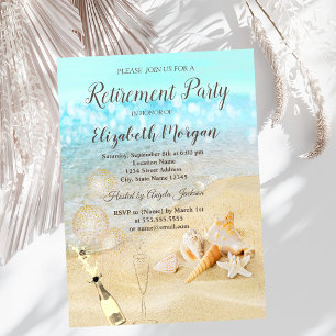Invitation Coquillages de plage Sable Ballons, Vin Retraite