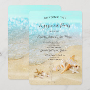 Invitation Coquillages de plage Verre à vin de sable Engageme