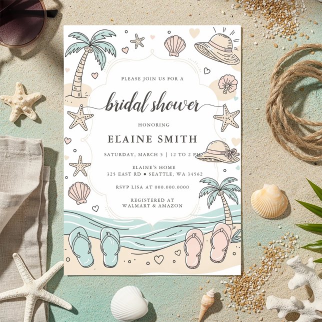 Invitation Coquillages et Cloches de Mariage Baignade Enterre (Seashells and Wedding Bells Beach Bridal Shower Invitation)