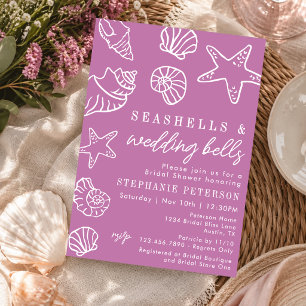 Invitation Coquillages et Cloches de Mariage Douce Rose Tendr