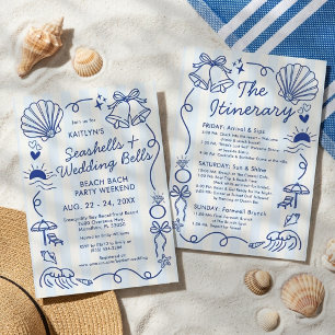 Invitation Coquillages et Cloches de Mariage Fête de Filles s