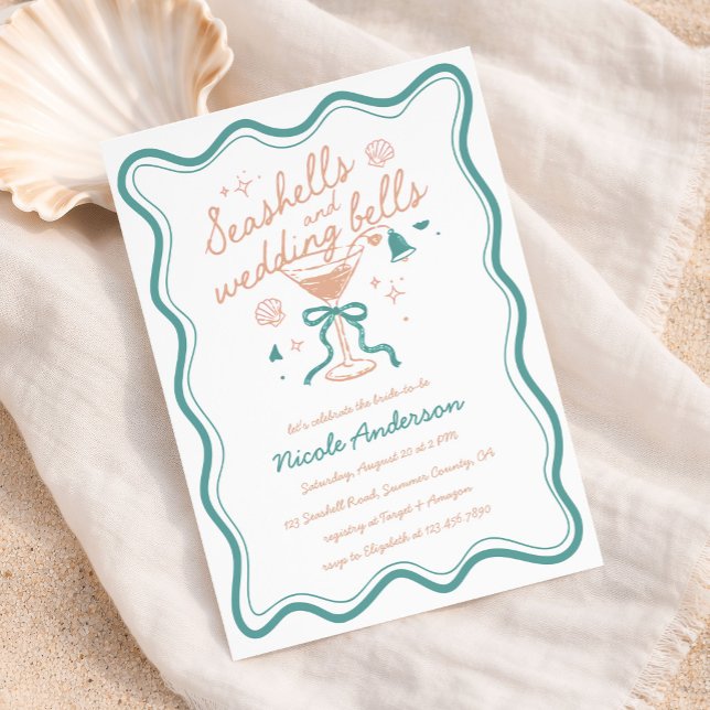 Invitation Coquillages et Cloches de Mariage Réception de Mar (Créateur téléchargé)