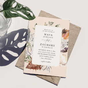 Invitation Coquillages & Mariage Floral Blanc - Beige