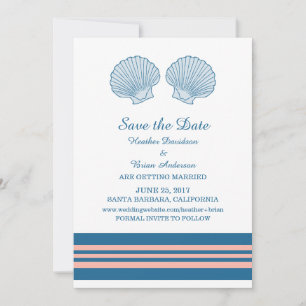 Invitation Coquillages marins coralliens bleus Sauvez la date