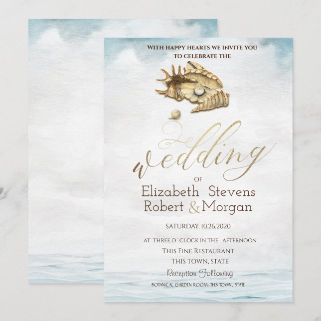 Invitation Coquillages, Mer, Lumières à cordes (Devant / Derrière)