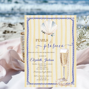 Invitation Coquillages Perles & Prosecco Rayures Jaunes