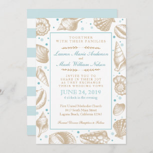 Invitation Coquillages Plage nautique Mariage Aqua/Tan