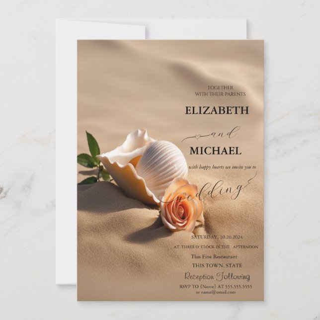 Invitation Coquillages Rose Sable Mariage (Devant)