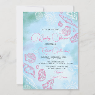 Invitation Coquillages Roses Sous Le Baby shower Océan Mer