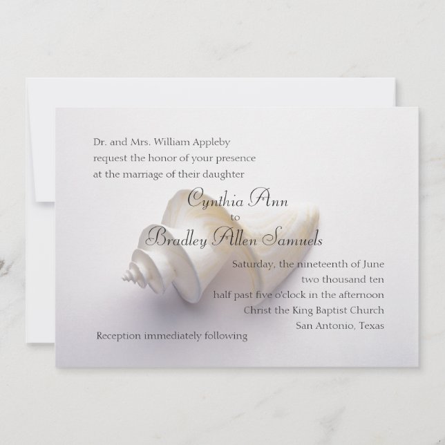 Invitation Coquille de la mer mariage dans le sable (Devant)