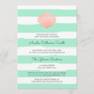 Invitation Coquille de la paille  Corail & Mint  Baby shower