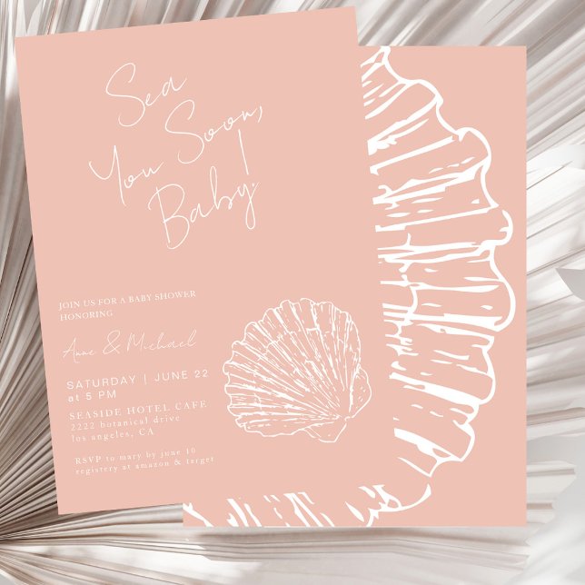 Invitation Coquille de pétoncle rose rousse Vous Bientôt Douc (Créateur téléchargé)