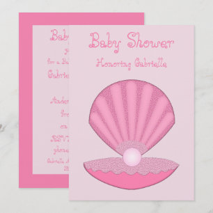 Invitation Coquille d'huîtres pour fille rose et Baby shower