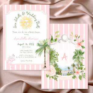 Invitation Coquilles à rayures roses et cloches de mariage Ba