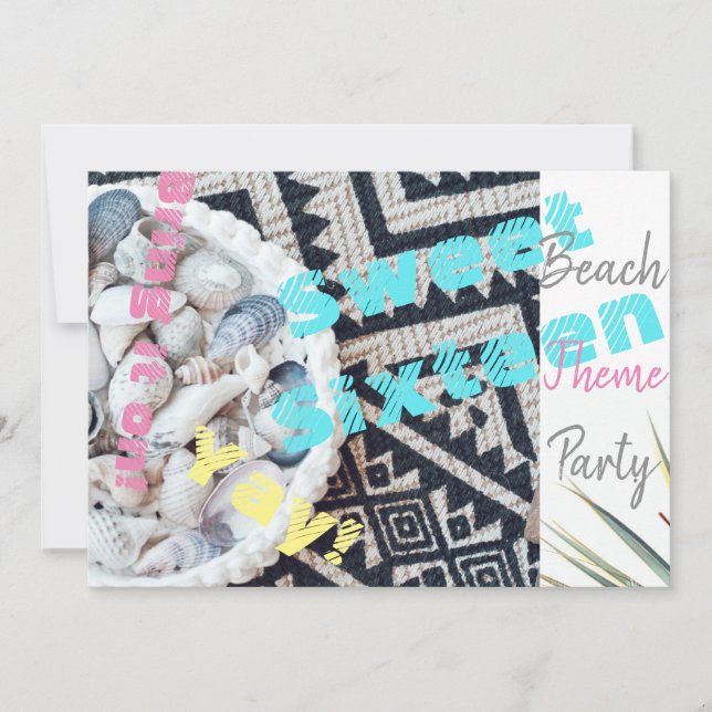 Invitation Coquilles de Fête Thème Plage Sweet 16 (Devant)
