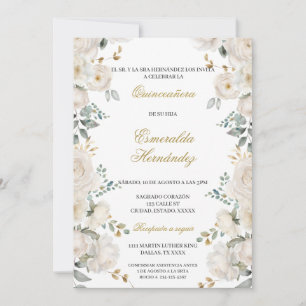Invitation Coquinceañera aux fleurs blanches