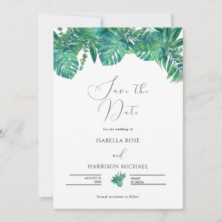 Invitation CORA Tropical Beach Palm Leaf Save the Date