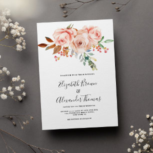 Invitation Corail blanc chic rose mariage floral