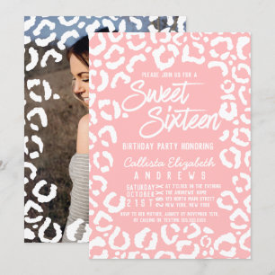 Invitation Corail blanc moderne Cheetah Leopard Sweet 16 Phot