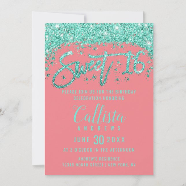 Invitation Corail blanc Turquoise Parties scintillant Dust Sw (Devant)