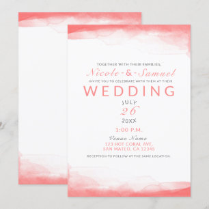 Invitation Corail Chaud Eau Claire Aquarelle Mariage Moderne