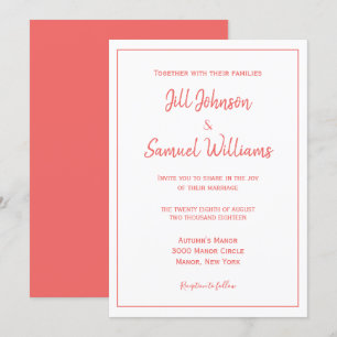 Invitation Corail chic et Mariage blanc