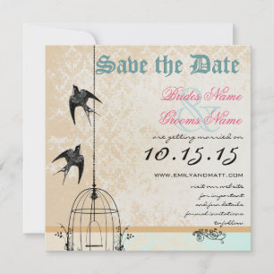 Invitation Corail Damassé Cage à Oiseaux Mariage Économisez l