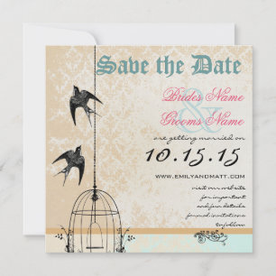 Invitation Corail Damassé Cage à Oiseaux Mariage Enregistrer