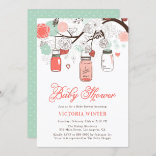 Invitation Corail et Aqua Hanging Mason Jars Baby shower