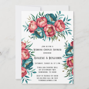 Invitation Corail et pivoines Turquoises Or Mariage Couples D