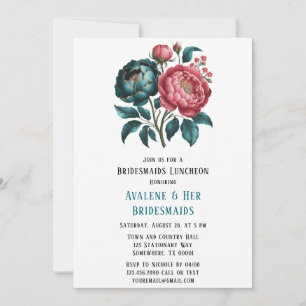Invitation Corail et Turquoise Peonies Gold Bridesmaiers Déje