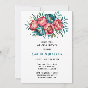 Invitation Corail et Turquoise Peonies Wedding shower or