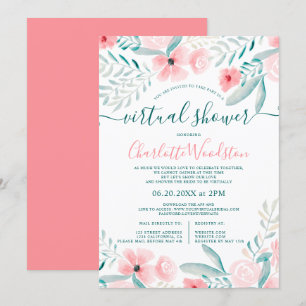 Invitation Corail floral aquarelle script douche virtuelle