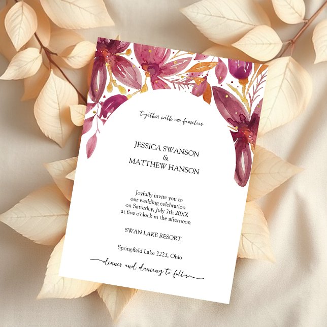 Invitation Corail Floral Élégant Violet Or (Créateur téléchargé)