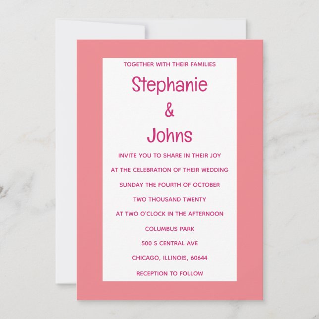 Invitation Corail Gras Clair Saumon Rose mignon Mariage (Devant)