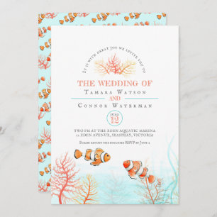 Invitation Corail mariage aquatique et aquarelle de poisson c