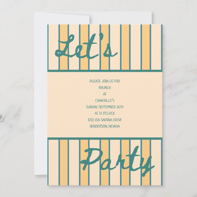 Invitation Corail Moderne et Rayures Vertes (Devant)