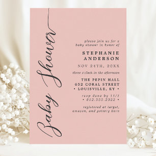 Invitation Corail mou Écriture moderne simple Baby Shower