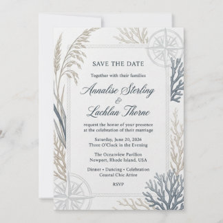 Invitation Corail Nautique, Avoine de Mer, Rose des Vents, Bo