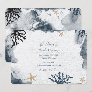 Invitation Corail Nautique Bleu Aquarelle Élégante Fête