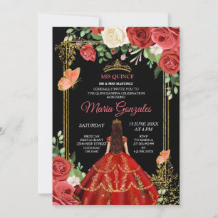 Invitation Corail noir Fleurs mexicaines Quinceañera Invitati