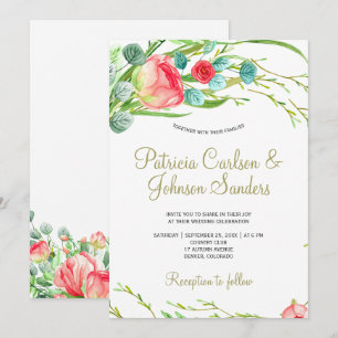Invitation Corail romantique rousse rose mariage de couronne