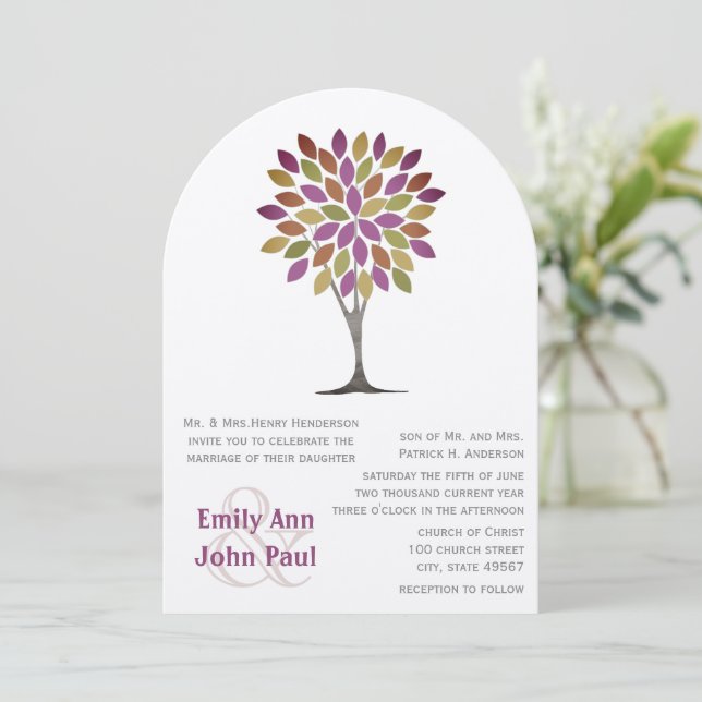 Invitation Corail Rose Citron Vert Moderne Fleur Arbre Mariag (Debout devant)