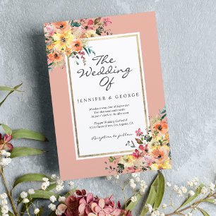 Invitation Corail rose rose orange mariage campagnard floral