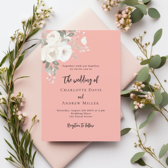 Invitation Corail rose rose rose rose fleurs de rose mariage (Créateur téléchargé)