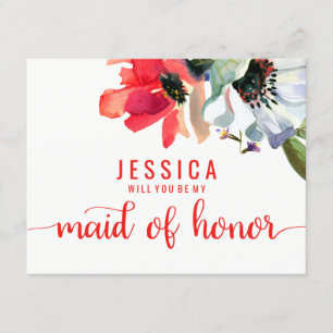 Invitation Corail Rouge Aquarelle Serez-vous ma femme d'honne