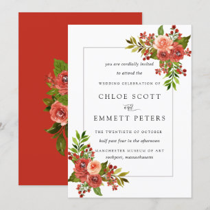 Invitation Corail rouge de Bourgogne rose Mariage